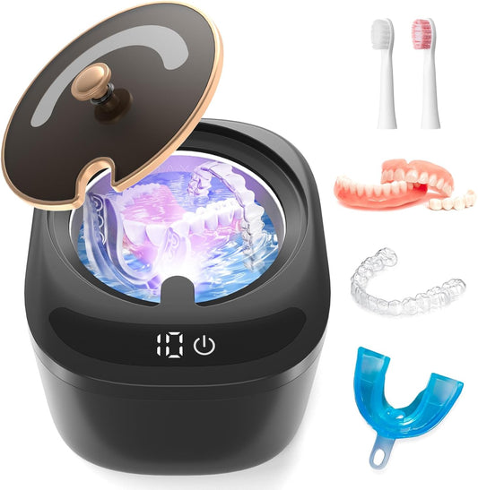 Ultrasonic Retainer Cleaner Machine - Raccomb 45kHz LED Light Ultrasonic Cleaner for Dentures, Aligner, Mouth Guard, Night Guard Cleaner, 230mL Sonic Cleaning Machine for Jewelry, Dental Appliances