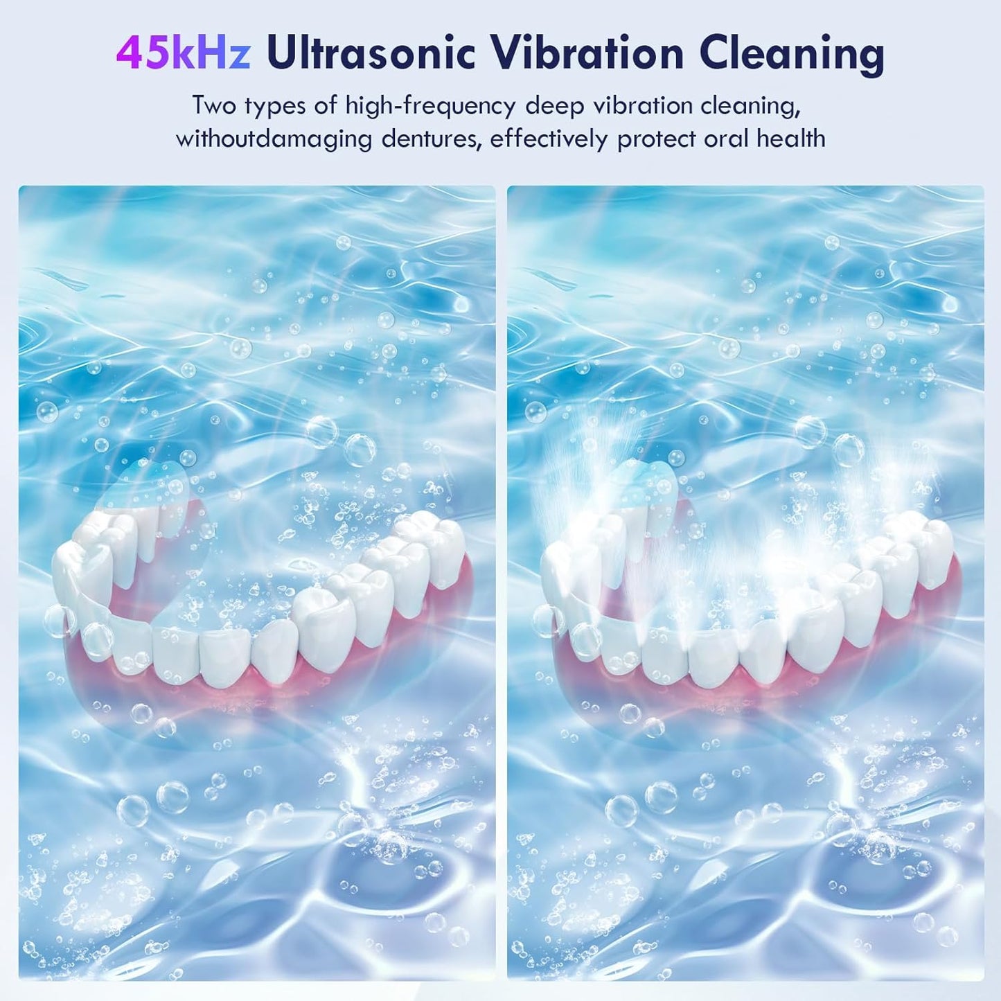 Ultrasonic Retainer Cleaner - Raccomb 250ML/45kHz Ultrasonic Dental Cleaning Machine for Dentures, Aligner, Night Guard and Mouthguard, 6 LED Lights Ultrasonic Cleaner Machine for Dental Appliances